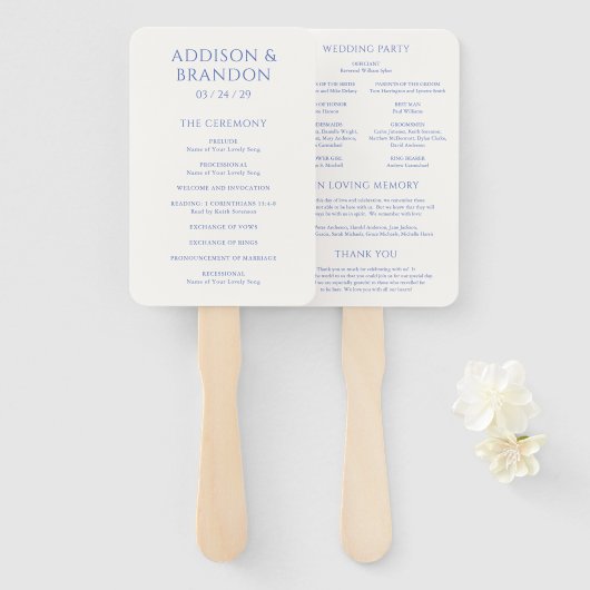 Addison Blue Classic Hochzeitsprogramm Fächer (Vorne und Hinten)