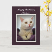 Addison Happy Birthday White Cat Card Karte (Gelbe Blume)