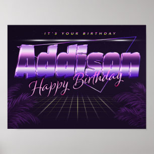 Addison Name Vorname lila retro Poster Geburtstag