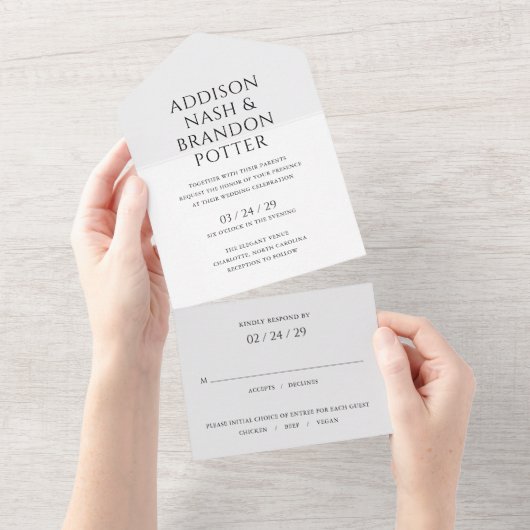 Addison Schwarz-weiß Gray Classic Hochzeit All In One Einladung (Abreißen)