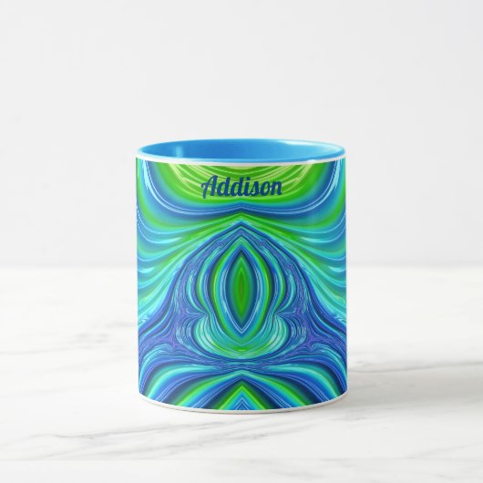 ADDISON ~ Zany 3D Fraktal ~ Blaue grüne Tasse (Zentrum)