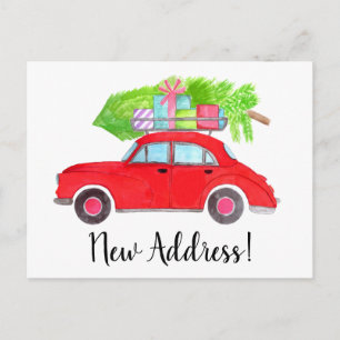 Address Announcement Car with Christmas tree Postkarte
