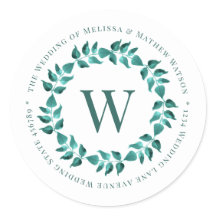 Address Aquamarin Monogram Wreath Wedding Umschlag