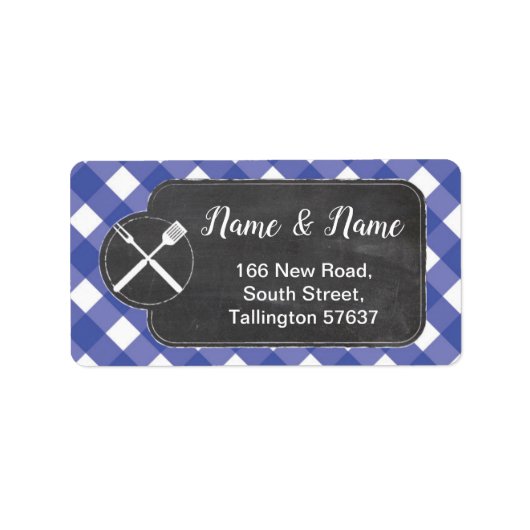 Address Labels Blue gingham GRILLEN Chalk Adressaufkleber (Vorne)