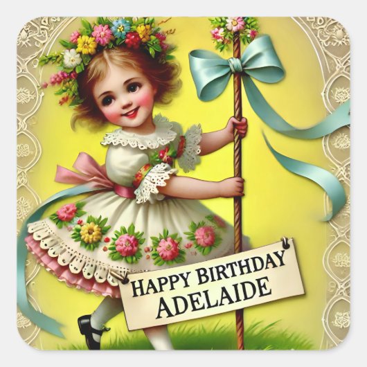 ADELAIDE ~ HAPPY BIRTHDAY ~ Maypole Quadratischer Aufkleber (Vorderseite)