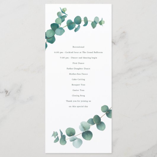 Adelaide Watercolor Eucalyptus Wedding Program Programm (Rückseite)