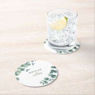 Adelaide Watercolor Eucalyptus Wedding Runder Pappuntersetzer