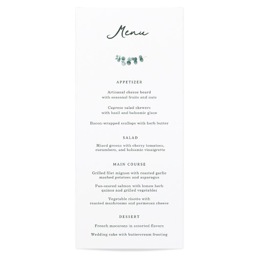 Adelaide Wedding Dinner Menu Menükarte