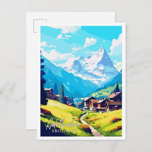 Adelboden Schweiz Vintage Reise Illustration Postkarte (Vorne/Hinten)