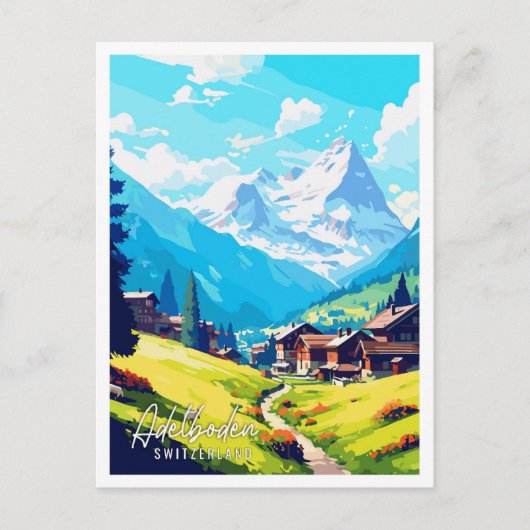 Adelboden Schweiz Vintage Reise Illustration Postkarte (Vorderseite)