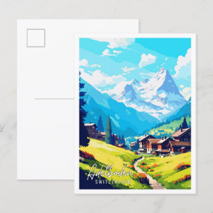 Adelboden Schweiz Vintage-Reiseillustration Postkarte