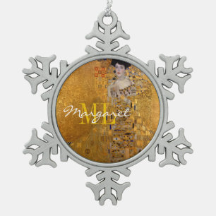 Adele, Dame in Gold von Gustav Klimt, Monogramm Schneeflocken Zinn-Ornament