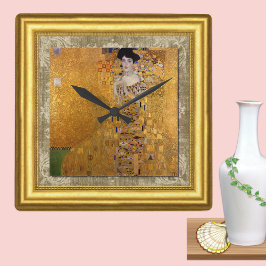Adele, Goldfrau, Gustav Klimt, Gerahmte Leinwand Quadratische Wanduhr