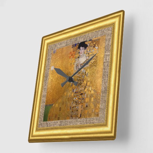 Adele, Lady in Gold, Gustav Klimt, Burlap, Gerahmt Quadratische Wanduhr (Winkel)