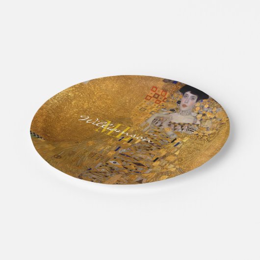 Adele, Lady in Gold von Gustav Klimt, Mit Monogram Pappteller (Schrägansicht)