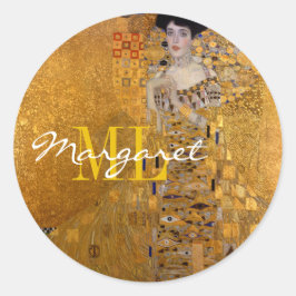 Adele, Lady in Gold von Gustav Klimt, Monogram Runder Aufkleber