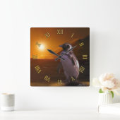 Adelie Penguin & Antarktis Sunset Quadratische Wanduhr (Zuhause)