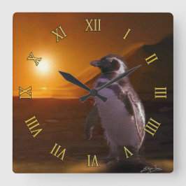 Adelie Penguin & Antarktis Sunset Quadratische Wanduhr