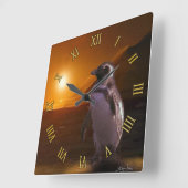 Adelie Penguin & Antarktis Sunset Quadratische Wanduhr (Winkel)