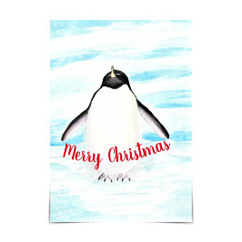 Adélie Penguin Frohe Weihnachtswatercolor-Karte Karte