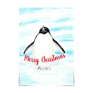 Adélie Penguin Frohe Weihnachtswatercolor-Karte Karte