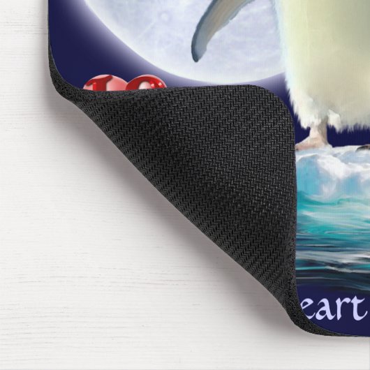 Adelie Penguin, Moon & Hearts Mousepad (Ecke)