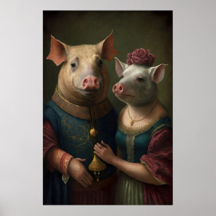 Adeliges Schweinepaar Renaissance-Gemälde Lustig Poster
