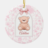 Adeline | Benutzerdefiniertes rosa Teddy-Bär-Kinde Keramik Ornament (Vorne)
