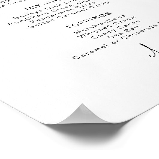 ADELLA Edgy Minimalistische Hot Cocoa Bar Menu Poster (Ecke)
