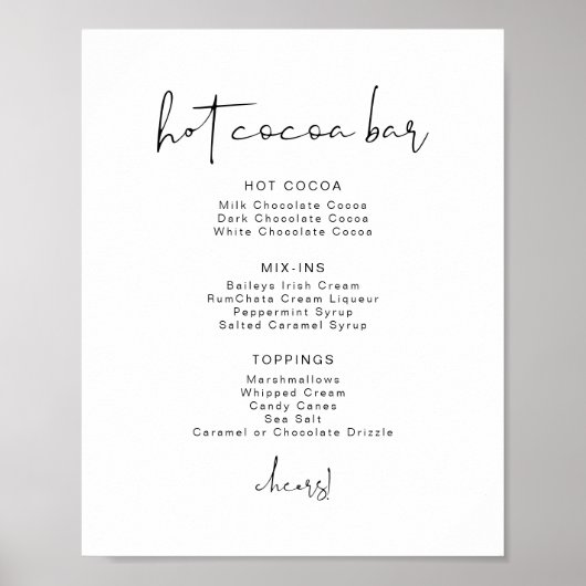ADELLA Edgy Minimalistische Hot Cocoa Bar Menu Poster (Vorne)