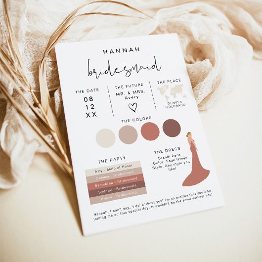ADELLA Edgy Modern EDITABLE Bridesmaid Info Card Einladung