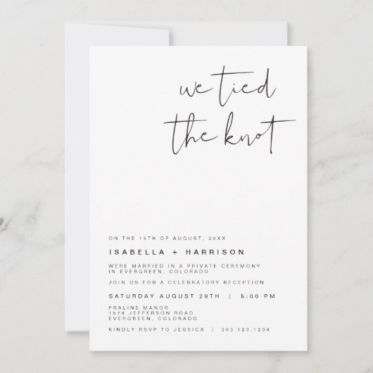 ADELLA Edgy Modern Minimalistisch Elopement Empfan Einladung (Vorderseite)