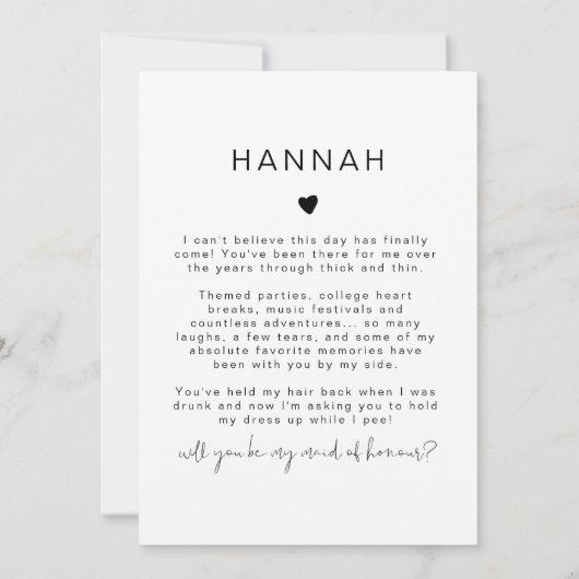 ADELLA Minimal Foto Trauzeugin Vorschlag Card Einladung (Rückseite)