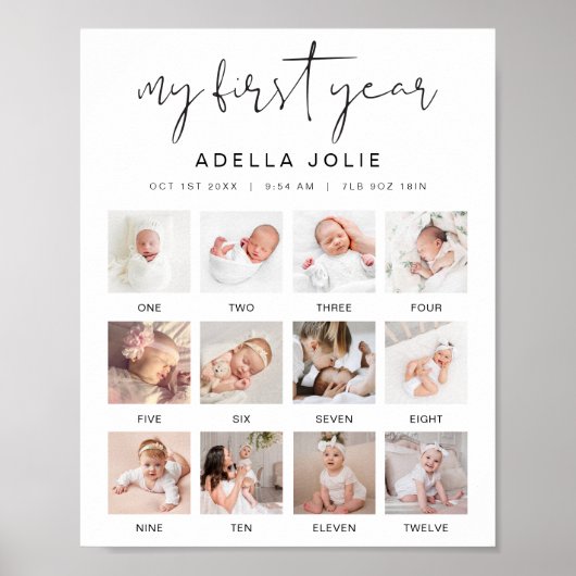 ADELLA Minimalistisch Boho Erstes Jahr Foto Meilen Poster (Vorne)