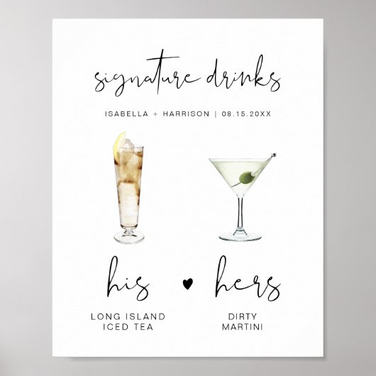 ADELLA Minimalistisch Signature Drink Hochzeit Bar Poster (Vorne)