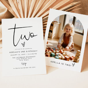ADELLA Modern Minimalist Zwei Foto 2. Geburtstag Einladung