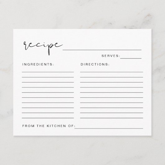 ADELLA Moderne Minimalistische Brautparty Rezept K Begleitkarte (Vorderseite)
