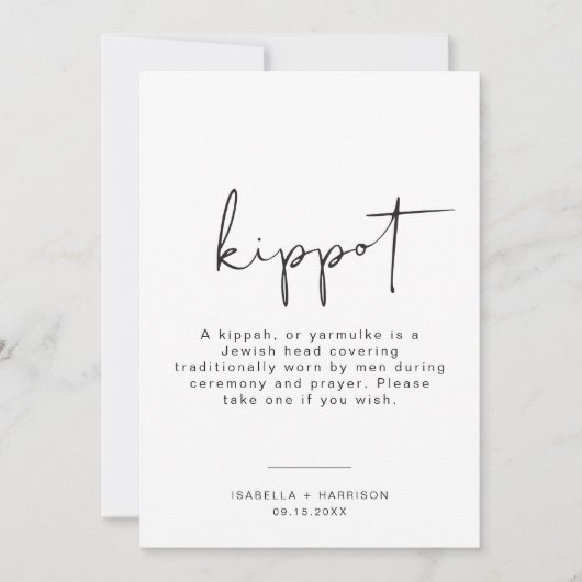 ADELLA Modernes Minimal-Kippah-Kippot-Hochzeitszei Einladung (Vorderseite)