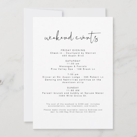 ADELLA - Modernes Minimalistisches Wochenende am B Einladung (Rückseite)