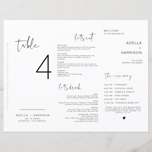 ADELLA Trifold Tischnummer Menu Programmkarte (Vorderseite)