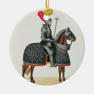 Adeln Sie in der Rüstung auf seinem Pferd, Platte Keramikornament