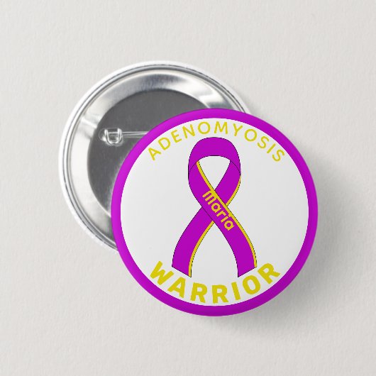 Adenomyosis Warrior Ribbon White Button (Vorne & Hinten)