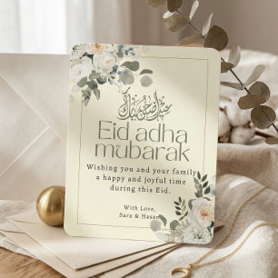Adha Mubarak, elegant, weiß und blau Feiertagskarte