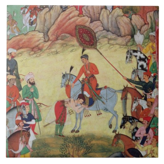Adham Khan, der Akbar Ehrerbietung bei Sarangpur, Fliese (Vorderseite)