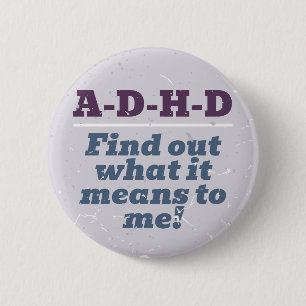 ADHD ACHTUNG Graue Vintage 70er-Texte Button