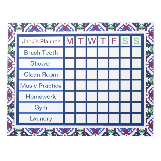 ADHD ADD Boy's Men's Weekly Checklist Planner Notizblock (Vorderseite)