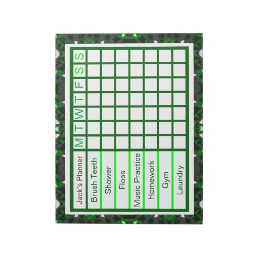 ADHD ADD Boy's Men's Weekly Checklist Planner Notizblock (Rotiert)