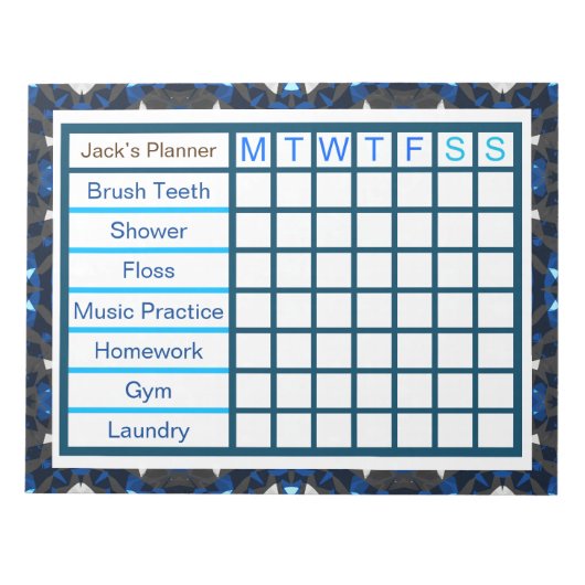 ADHD ADD Boy's Men's Weekly Checklist Planner Notizblock (Vorderseite)