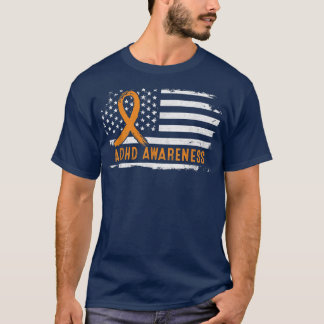 ADHD Awareness American Flag - Orange Ribbon T-Shirt