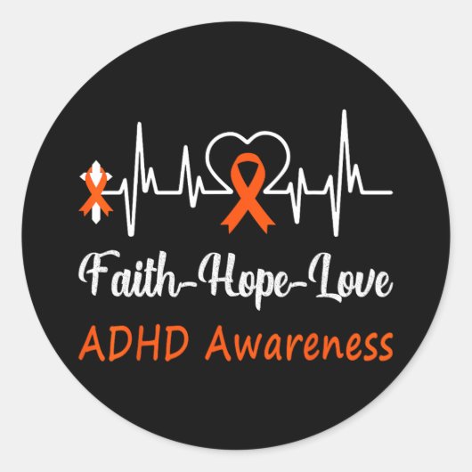 Adhd Awareness Heartbeat Christlicher Cross Faith Runder Aufkleber (Vorderseite)